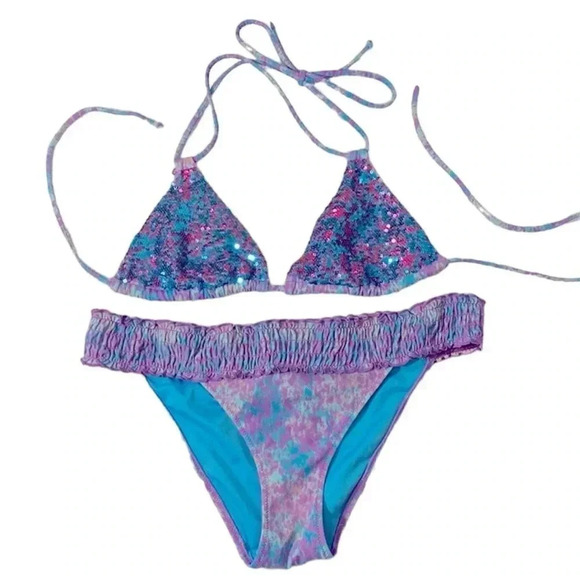 Victoria Secrets Sequins Blue and Purple Bikini Set, Swim Suit Summer - Picture 2 of 11